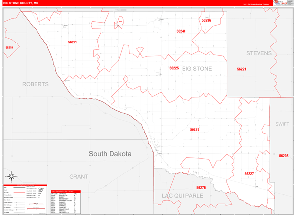 Big Stone County, MN Wall Map Red Line Style